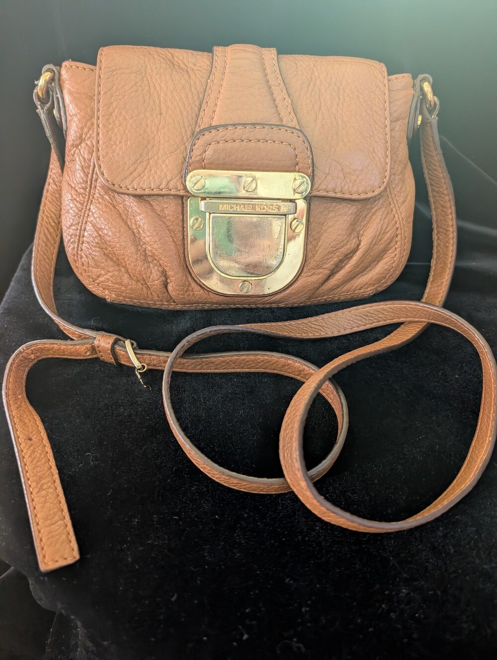 Michael Kors Brown Pebbled Leather Crossbody with Gold-Tone Hardware
